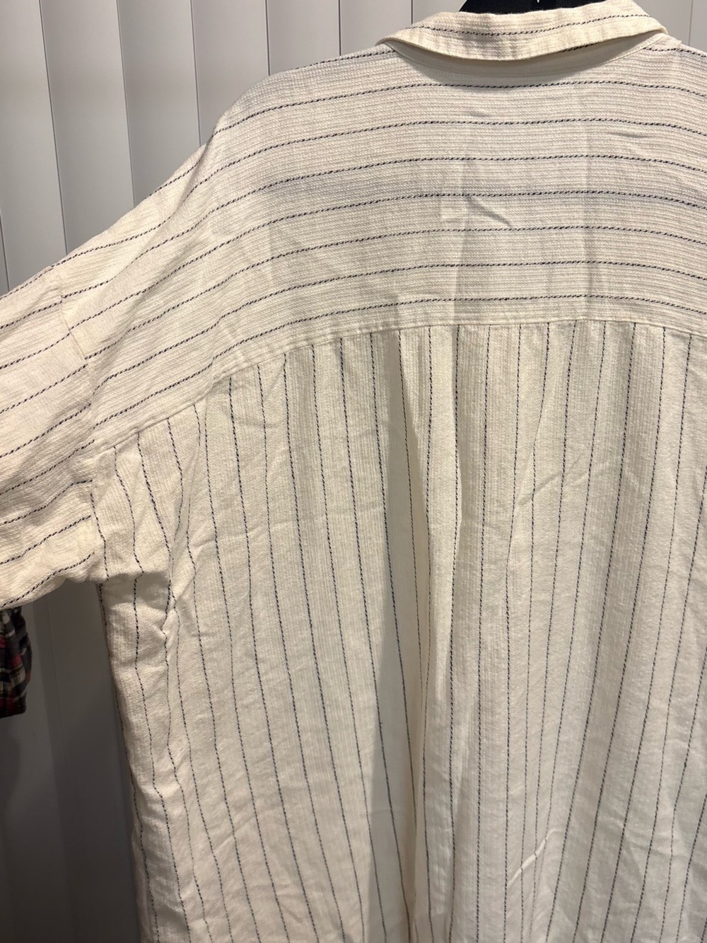 Eileen Fisher Cream Button-Front Shirt with Navy Stripes - Picture 8 of 9